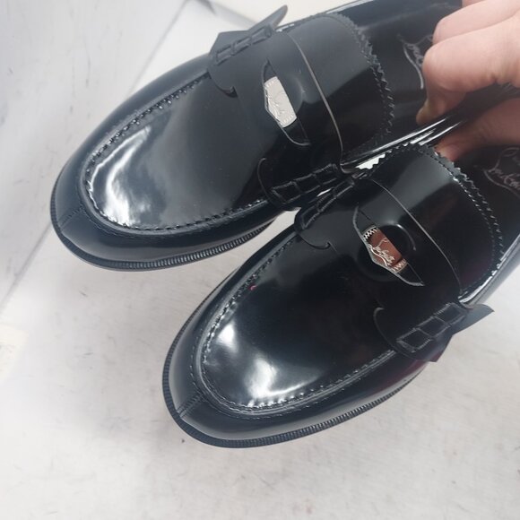 Christian Louboutin Womens Patent Black Leather Loafer - Picture 4 of 11